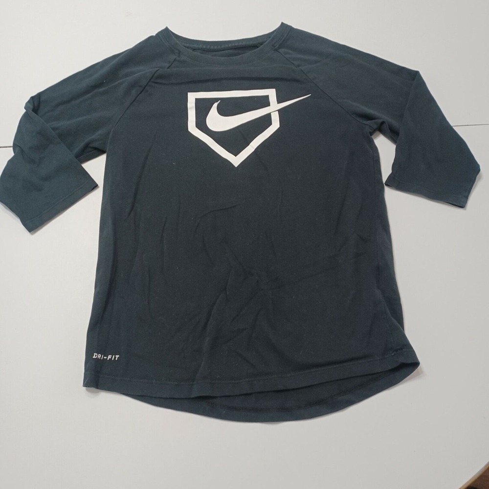 Nike Girls Graphic T-ShirtBaseball Black 3/4 Sleeve Crew Neck Pullover Med 10 12